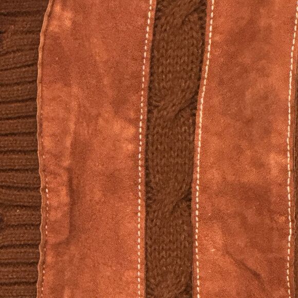 1970s Vintage Brown w Red Suede Front Shawl Cardigan RETRO M Old Grandpa Hipster - Picture 4 of 15